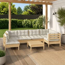 Garden Lounge Set 7 Piece Outdoor Patio Furniture with Cream Cushions Pinewood
