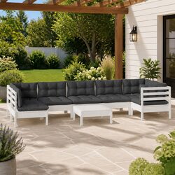 Outdoor Lounge Set 8 Pieces of White Pinewood with Cushions