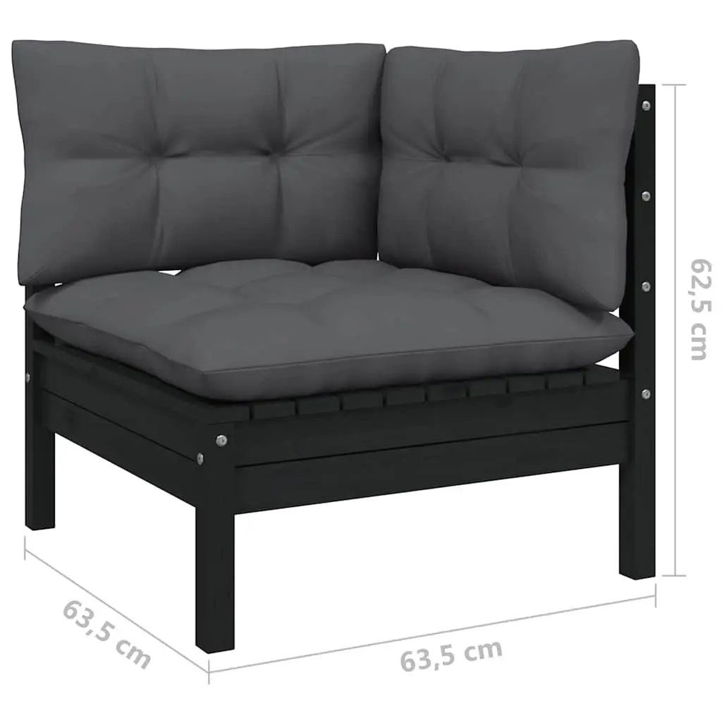 8 Piece Garden Lounge Set Black Pinewood with Cushions Outdoor Patio Furniture