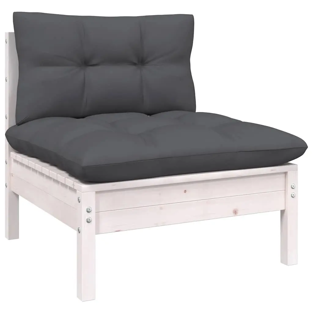 Garden Lounge Set 8 Piece White Solid Pinewood Modular Patio Furniture with Cushions