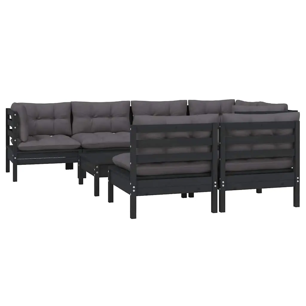 Garden Lounge Set 8 Piece Modular Outdoor Patio Furniture with Cushions Black
