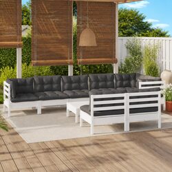 Garden Lounge Set 9 Piece Outdoor Patio Furniture White Pinewood with Cushions