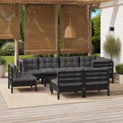 Garden Lounge Set 9 Piece Outdoor Patio Furniture Black Cushioned Modular