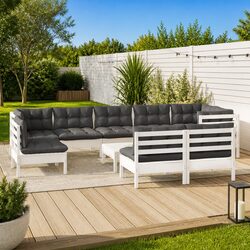 Garden Lounge Set 10 Piece Outdoor Patio Furniture with Cushions White Modular