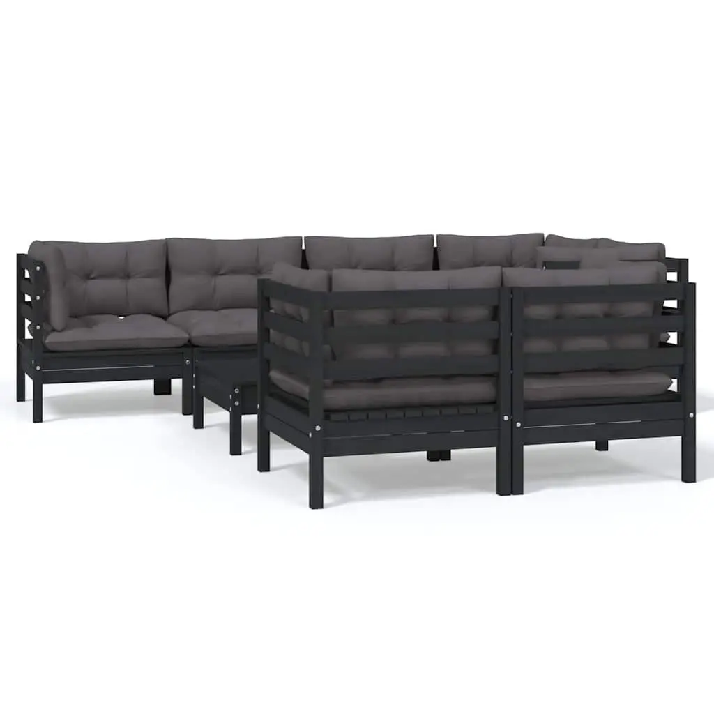 Garden Lounge Set 8 Piece Outdoor Patio Furniture Black Solid Wood Modular