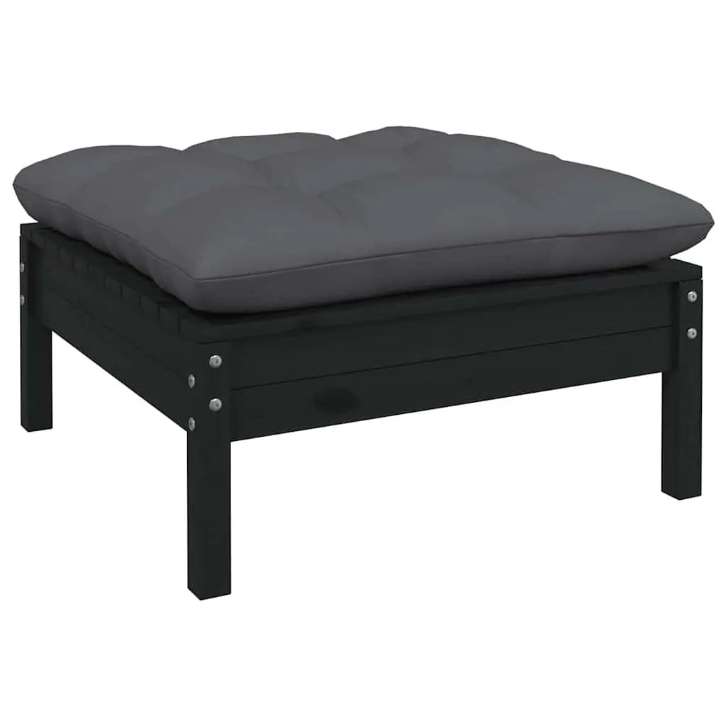 Garden Lounge Set 8 Piece Outdoor Patio Furniture Black Solid Wood Modular