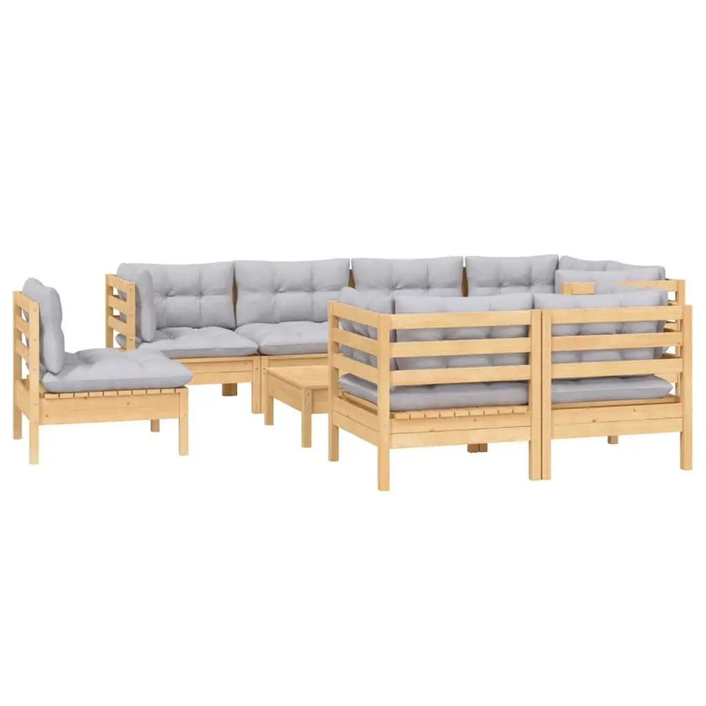 Garden Lounge Set 9 Piece Outdoor Patio Furniture Grey Cushions Modular