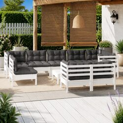 Garden Lounge Set 10 Piece Outdoor Patio Furniture with Cushions White Modular