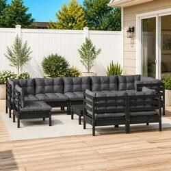 Garden Lounge Set 10 Piece Outdoor Furniture with Cushions Black Modular