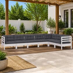 7 Piece Garden Lounge Set with Cushions White Solid Pinewood Outdoor Patio