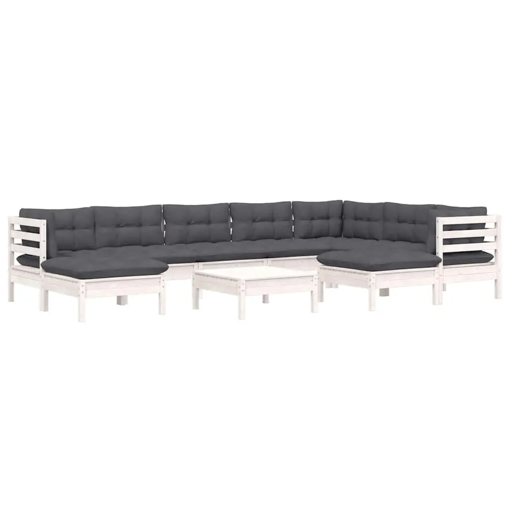 Garden Lounge Set 10 Piece White Solid Pinewood Modular Outdoor Furniture with Cushions
