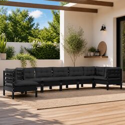 Garden Lounge Set 8 Piece Black Solid Pinewood Outdoor Furniture with Cushions