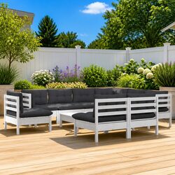 Garden Lounge Set 10 Piece Outdoor Patio Furniture White with Cushions Modular