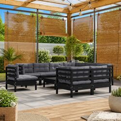 Outdoor Patio Lounge Set 10 Piece Black for Comfortable Living