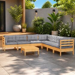 Garden Lounge Set 8 Piece Outdoor Furniture Patio Seating Grey Cushions Pinewood