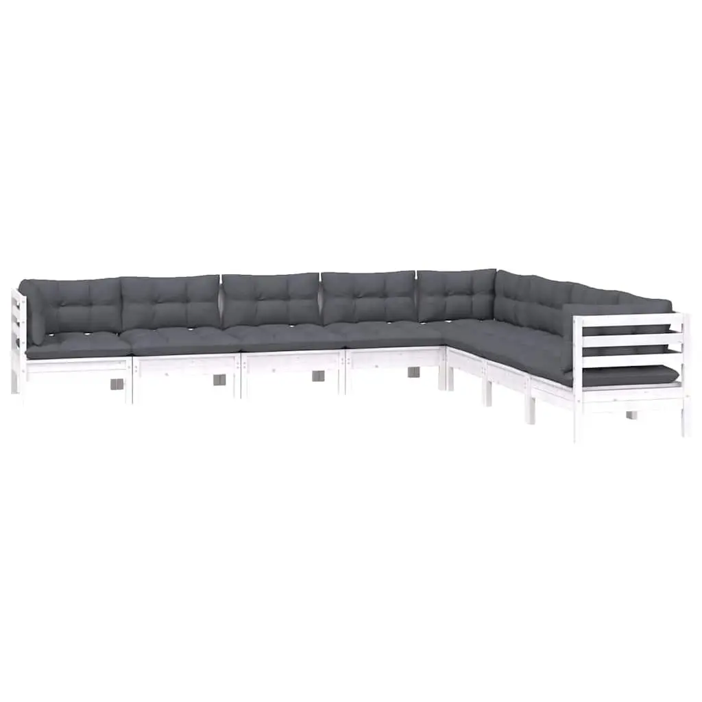 Garden Lounge Set 8 Piece White Pinewood Modular Patio Furniture with Cushions