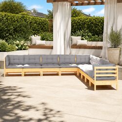 Garden Lounge Set 9 Piece Outdoor Patio Furniture Grey Cushions Modular Pinewood