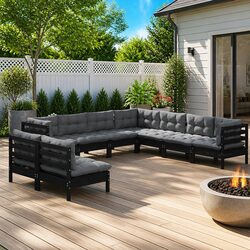 Garden Lounge Set 9 Piece Outdoor Patio Furniture with Cushions Black Modular