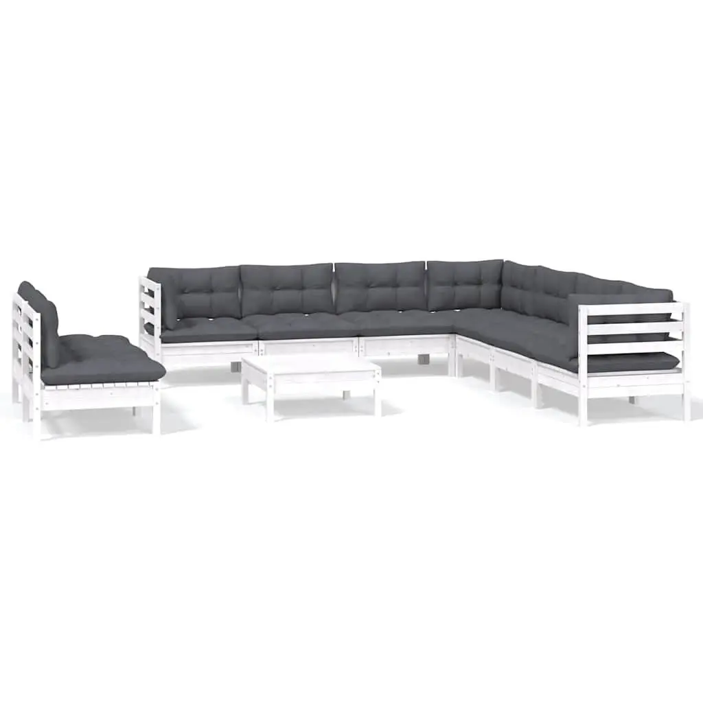 Garden Lounge Set 10 Piece Modular Outdoor Patio Furniture White with Cushions