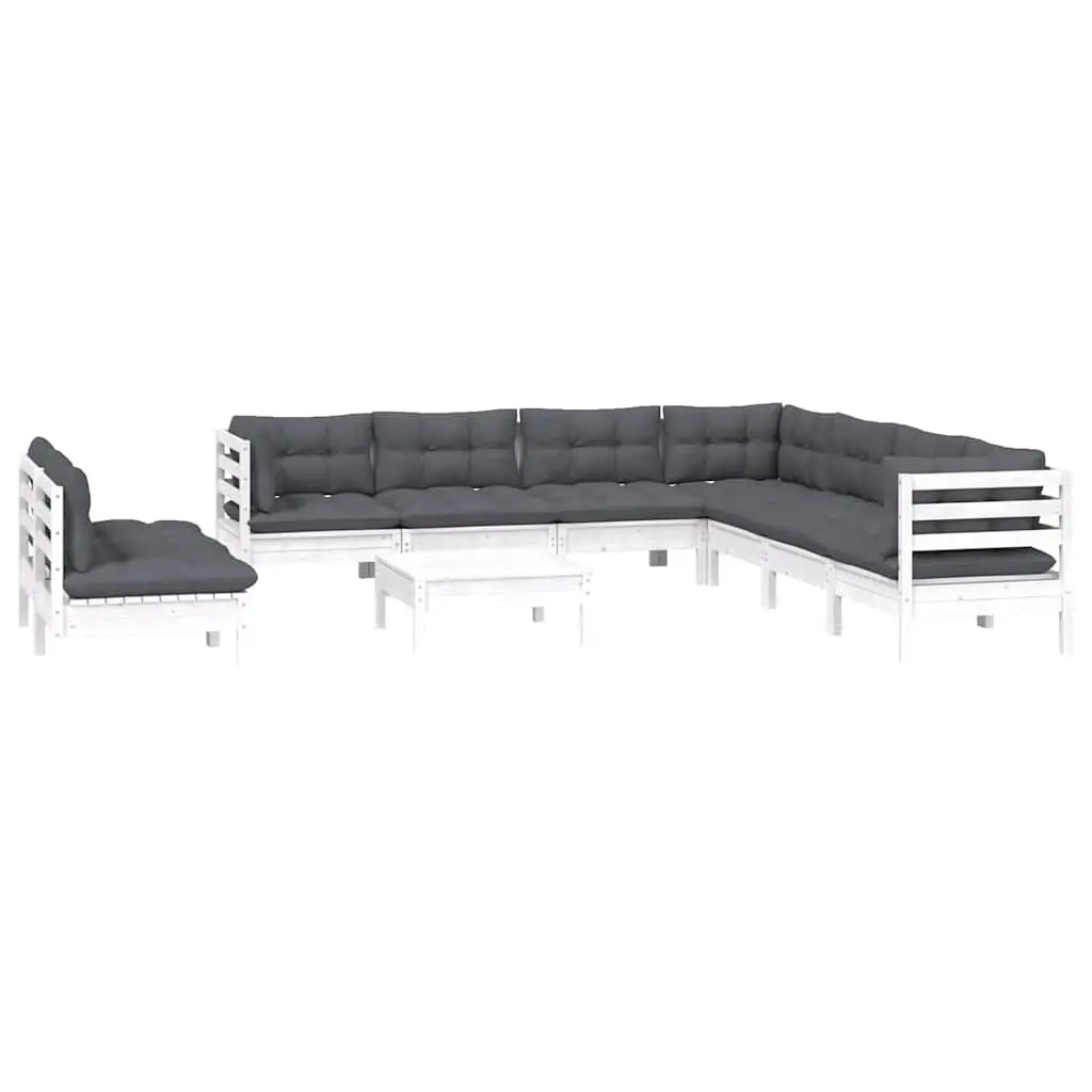 Garden Lounge Set 10 Piece Modular Outdoor Patio Furniture White with Cushions