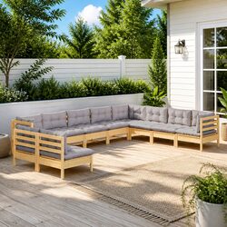 Garden Lounge Set 10 Piece Outdoor Patio Furniture with Grey Cushions Modular