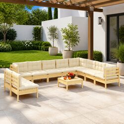 Garden Lounge Set 11 Piece Outdoor Furniture Patio Seating with Cream Cushions