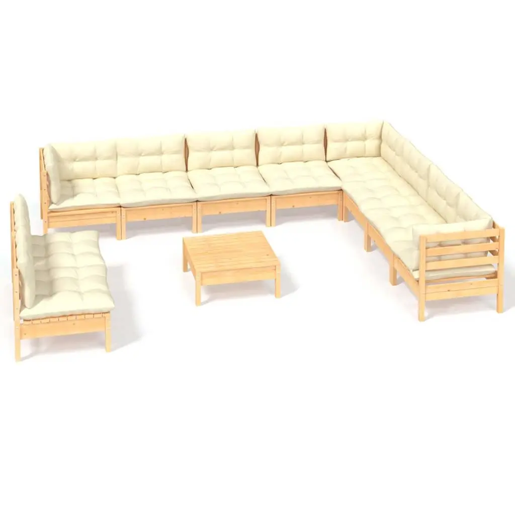 Garden Lounge Set 11 Piece Outdoor Furniture Patio Seating Solid Pinewood with Cream Cushions