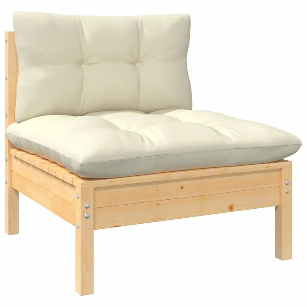 Garden Lounge Set 12 Piece Modular Outdoor Patio Furniture Solid Pinewood Cream Cushions