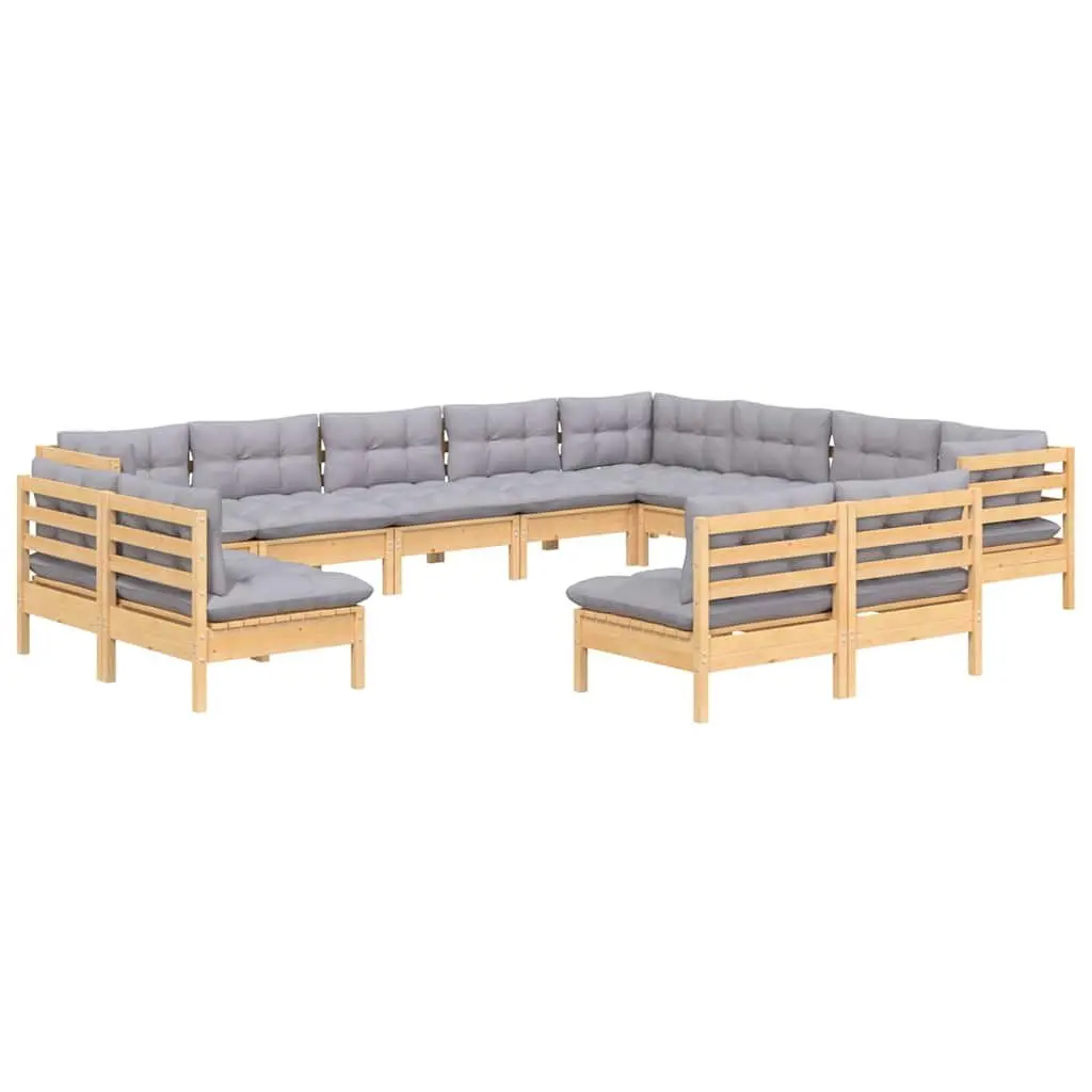 Garden Lounge Set 12 Piece Outdoor Furniture Patio Sofa Grey Cushions Pinewood