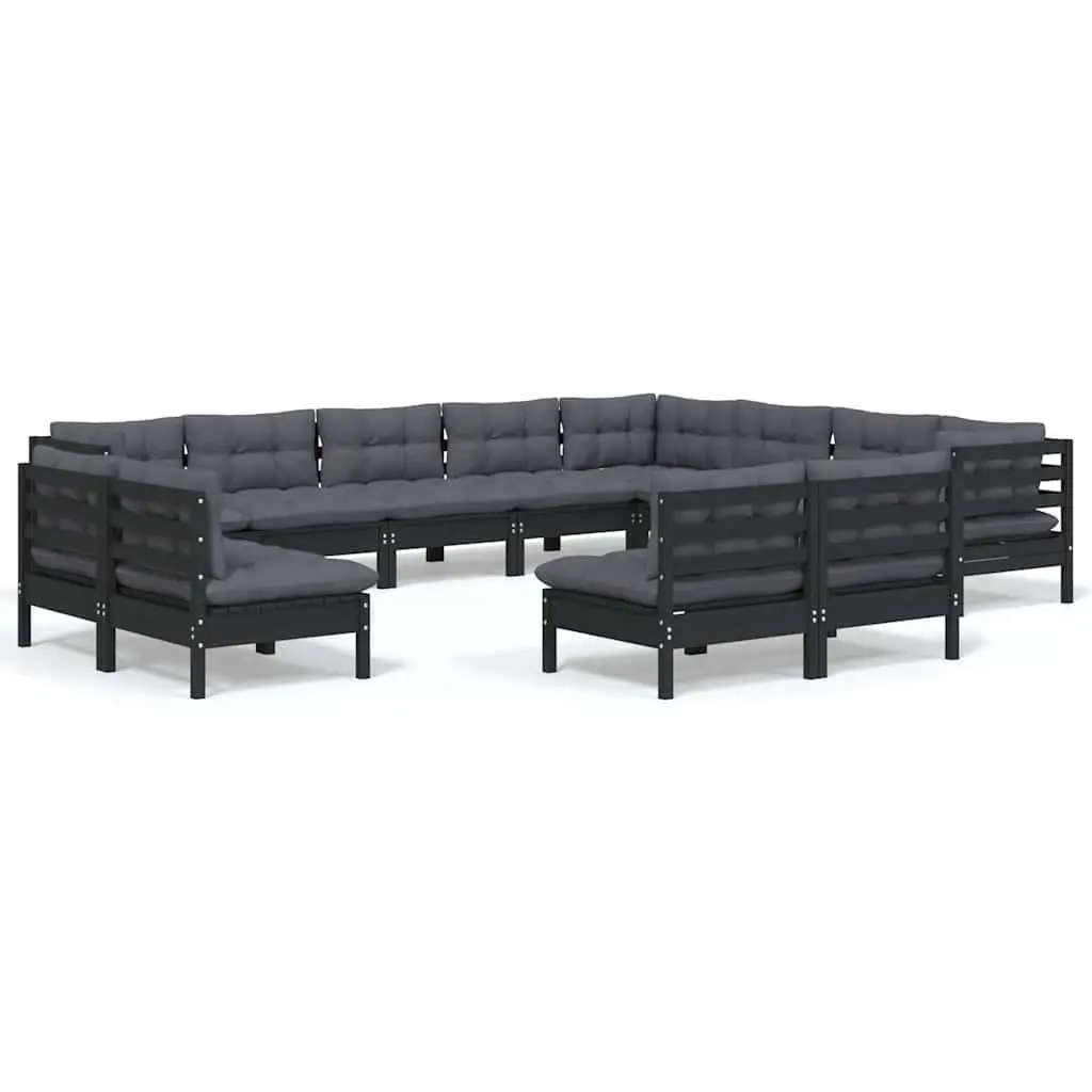 Garden Lounge Set 12 Piece Modular Outdoor Patio Furniture with Cushions Black