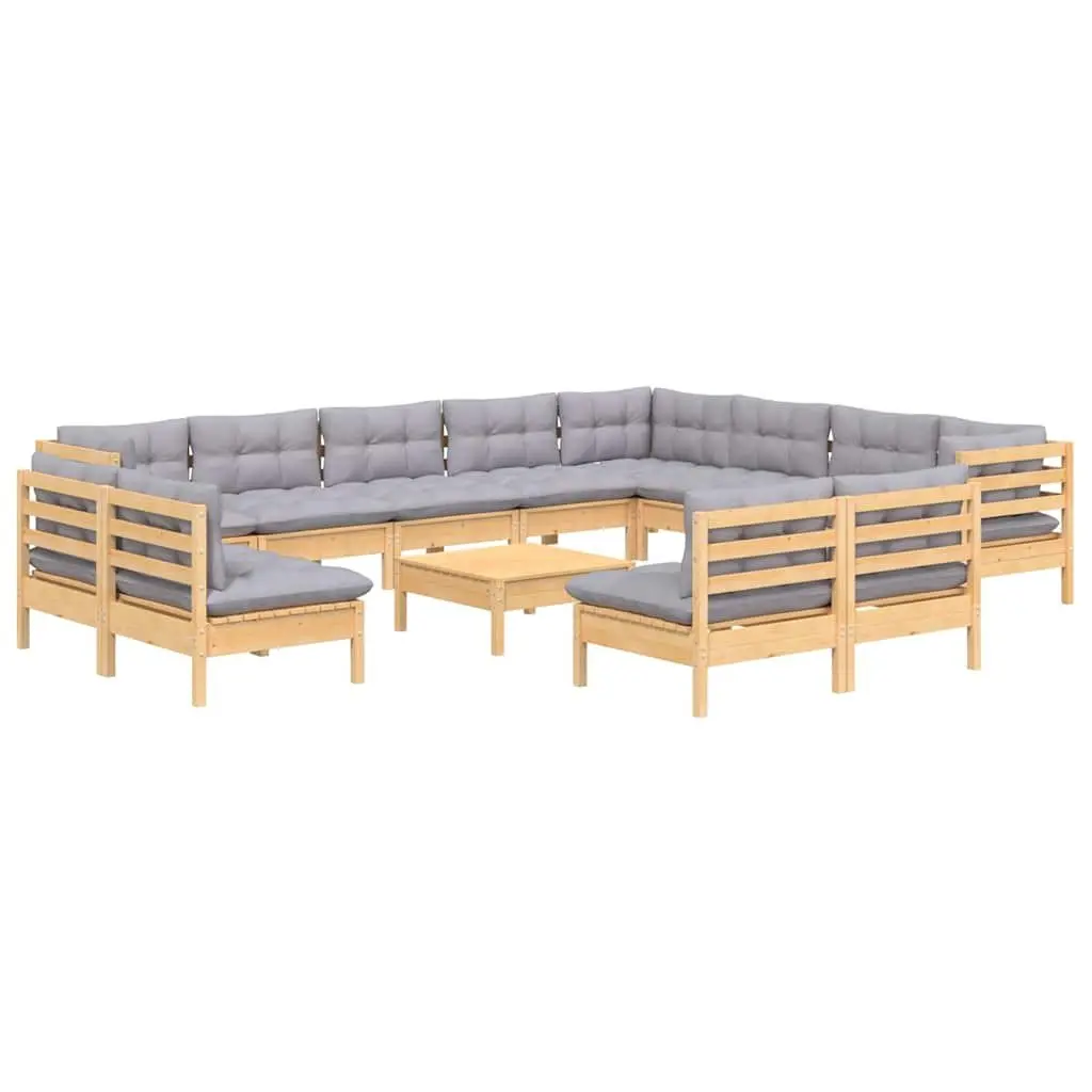 Garden Lounge Set 13 Piece Outdoor Patio Furniture Grey Cushions Solid Wood