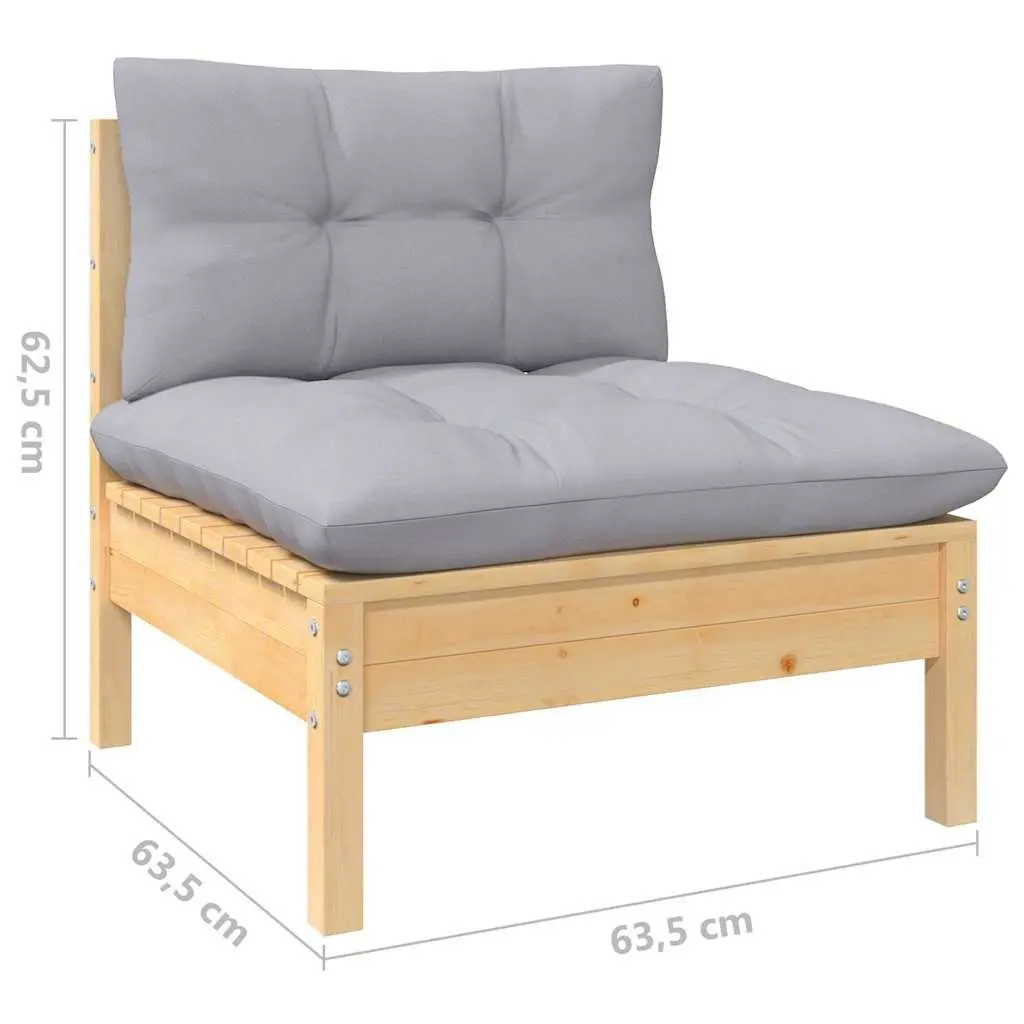 Garden Lounge Set 9 Piece Modular Outdoor Furniture Solid Pinewood Grey Cushions
