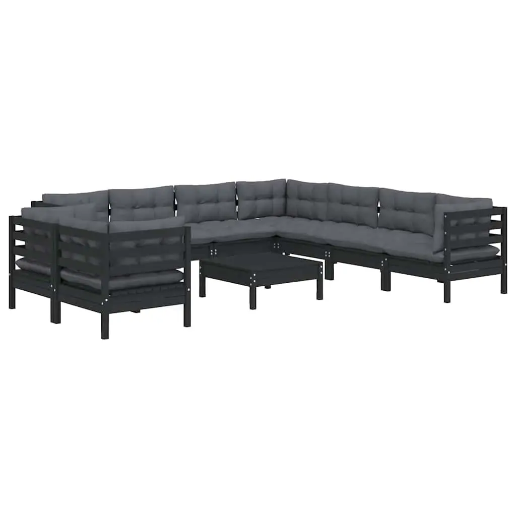 Garden Lounge Set 10 Piece Modular Outdoor Patio Furniture Black with Cushions