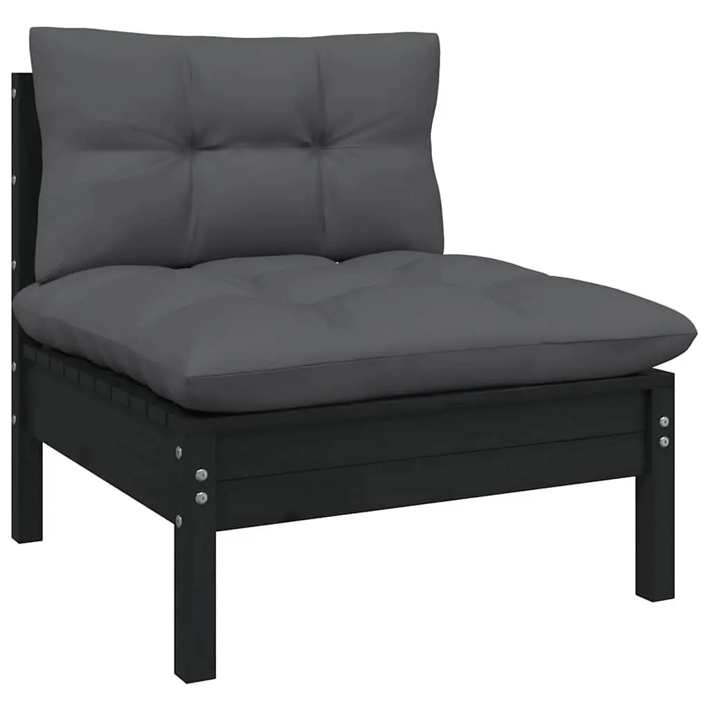 Garden Lounge Set 11 Piece Outdoor Furniture Black Pinewood with Cushions