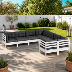 Garden Lounge Set 8 Piece Outdoor Furniture White Cushions Modular Patio