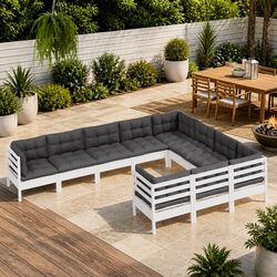 White Pinewood Modular Garden Lounge Set for Outdoor Relaxation