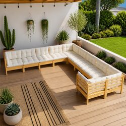Garden Lounge Set 10 Piece Outdoor Patio Furniture Modular Sofa with Cushions