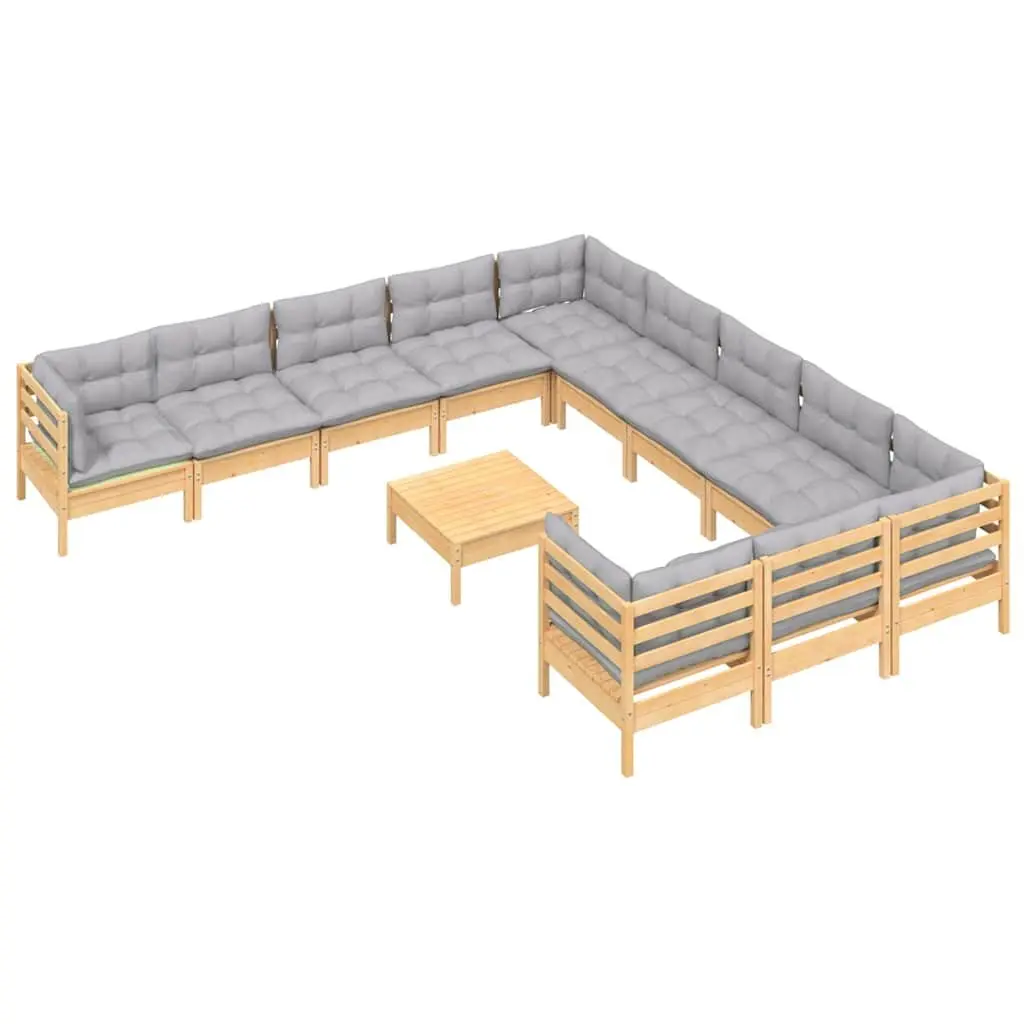 Garden Lounge Set 12 Piece Wooden Patio Furniture Grey Cushions Modular