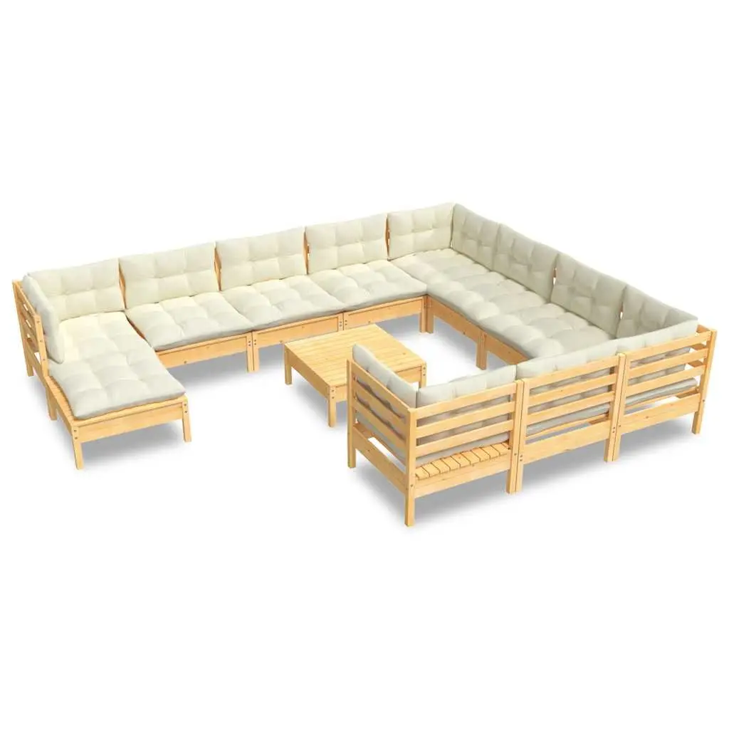 Garden Lounge Set 12 Piece Modular Outdoor Patio Furniture Pinewood Cream