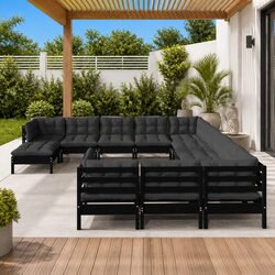 Elegant Black Pinewood Patio Lounge Set with Cushions