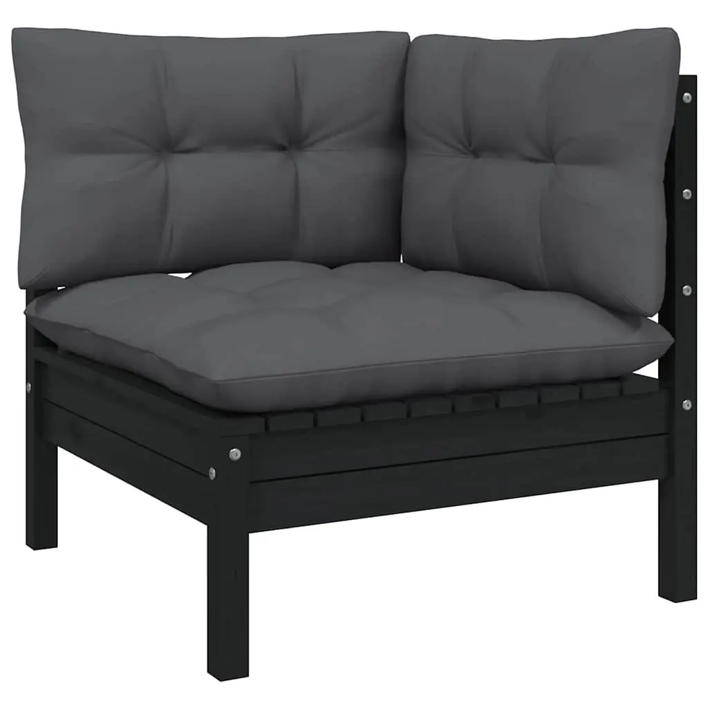 Garden Lounge Set 13 Piece Outdoor Patio Furniture Black Pinewood with Cushions