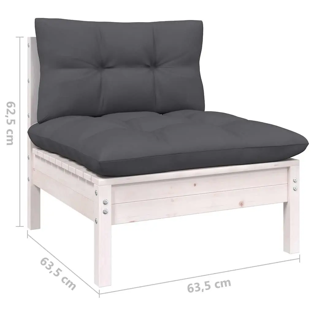 7 Piece Garden Lounge Set with Cushions White Pinewood Outdoor Patio Furniture