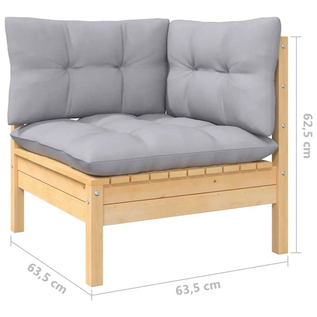 Garden Lounge Set 9 Piece Outdoor Patio Furniture Grey Cushions Pinewood