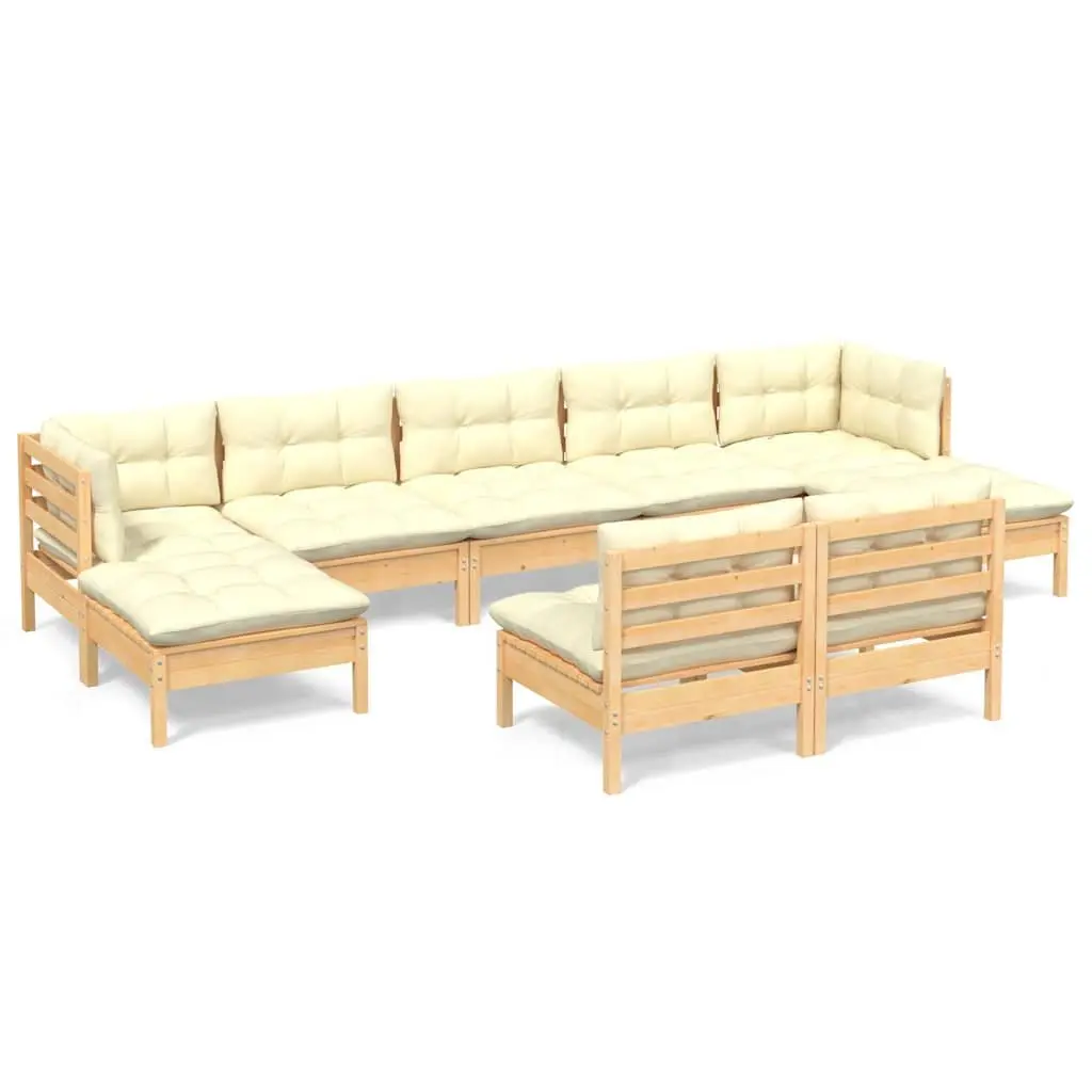 Pinewood Modular Garden Lounge Set 9 Piece Outdoor Patio Furniture with Cream Cushions