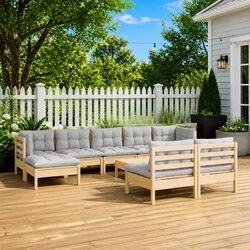 Relaxing 10-Piece Outdoor Furniture Set with Grey Cushions