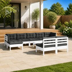 Stylish Outdoor Lounge Set: 10 Pieces of White Pinewood