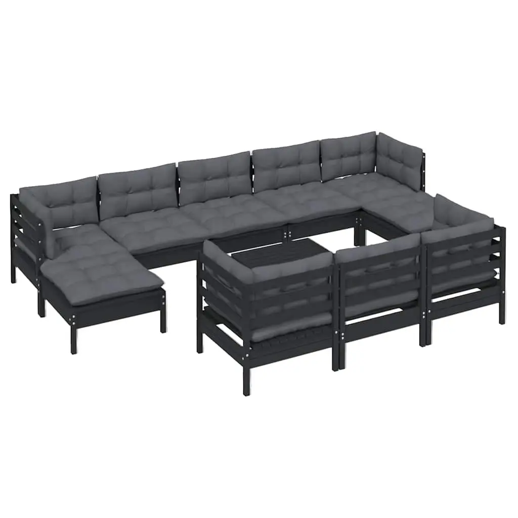 Garden Lounge Set 11 Piece Black Modular Outdoor Patio Furniture with Cushions