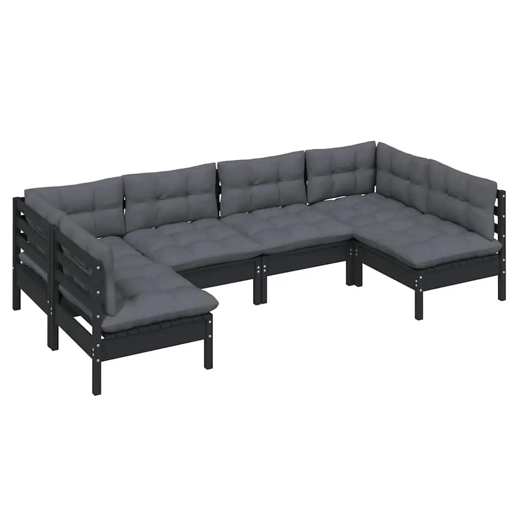 Garden Lounge Set 6 Piece Modular Outdoor Patio Furniture Black with Cushions