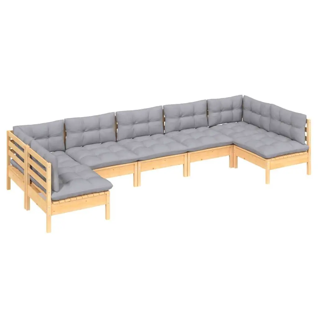 Garden Lounge Set 7 Piece Outdoor Furniture Patio Sofa Grey Cushions Pinewood
