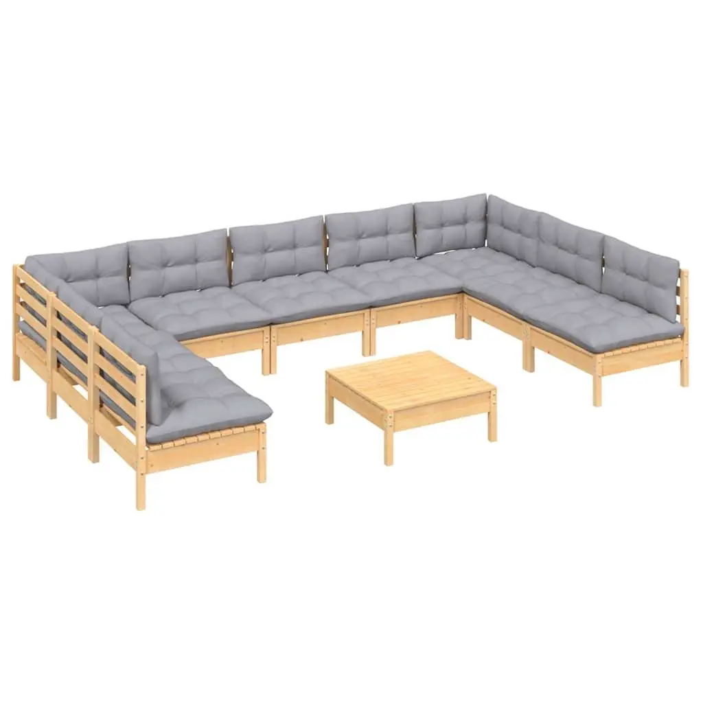 Garden Lounge Set 10 Piece Modular Outdoor Patio Furniture with Grey Cushions